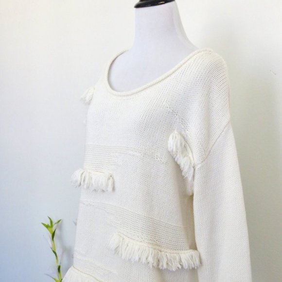 NEW Plenty by Tracy Reese Knit Sweater Fringe CLIPPED PULLOVER M - Picture 2 of 7